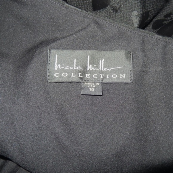 Nicole Miller Collection One Shoulder Dress Black Fleur De Lis Jacquard Cocktail - Picture 2 of 6